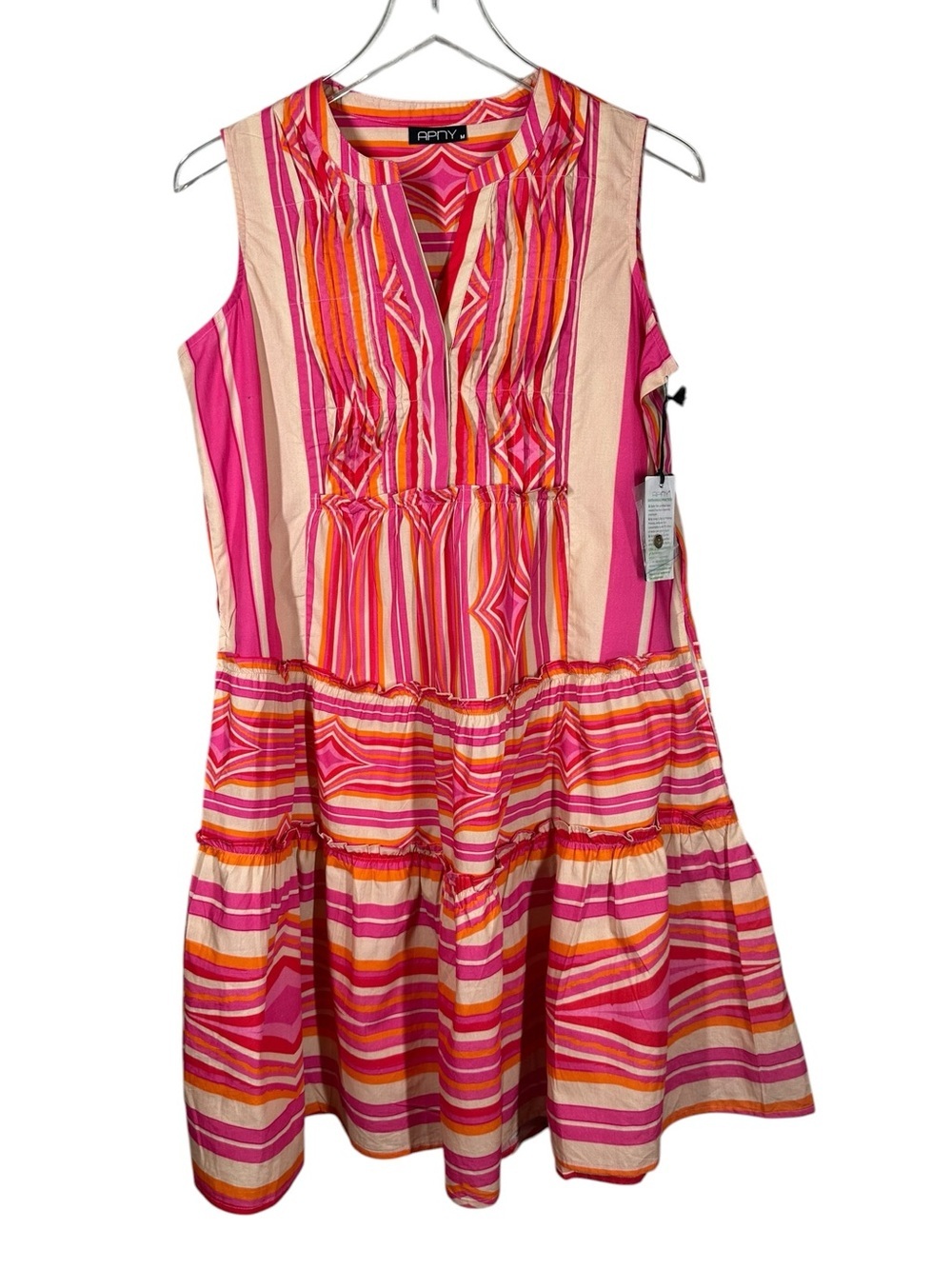 APNY Women's Medium Pink Orange Multi Color Sleeveless Layered Ruffle Dress